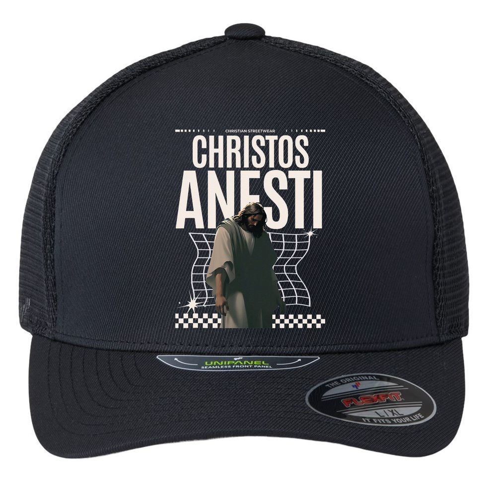 Greek Christian Streetwear Jesus Christ Is Risen Women Flexfit Unipanel Trucker Cap