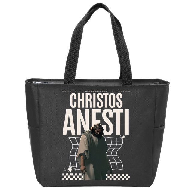 Greek Christian Streetwear Jesus Christ Is Risen Women Zip Tote Bag