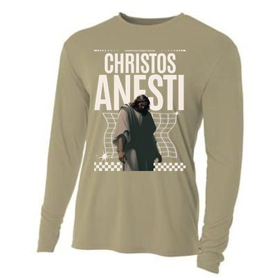 Greek Christian Streetwear Jesus Christ Is Risen Women Cooling Performance Long Sleeve Crew
