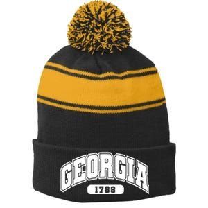 Georgia Collegiate Style 1788 Stripe Pom Pom Beanie