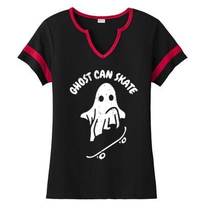 Ghost Can Skate Halloween Costume Ghoul Skateboard Skater Gift Ladies Halftime Notch Neck Tee