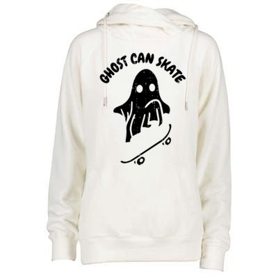 Ghost Can Skate Halloween Costume Ghoul Skateboard Skater Gift Womens Funnel Neck Pullover Hood