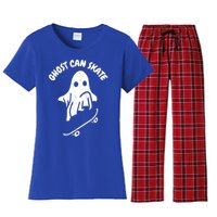 Ghost Can Skate Halloween Costume Ghoul Skateboard Skater Gift Women's Flannel Pajama Set