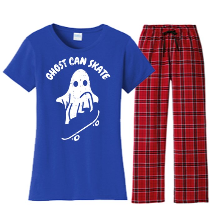 Ghost Can Skate Halloween Costume Ghoul Skateboard Skater Gift Women's Flannel Pajama Set