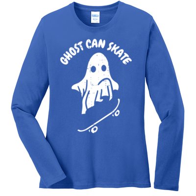 Ghost Can Skate Halloween Costume Ghoul Skateboard Skater Gift Ladies Long Sleeve Shirt