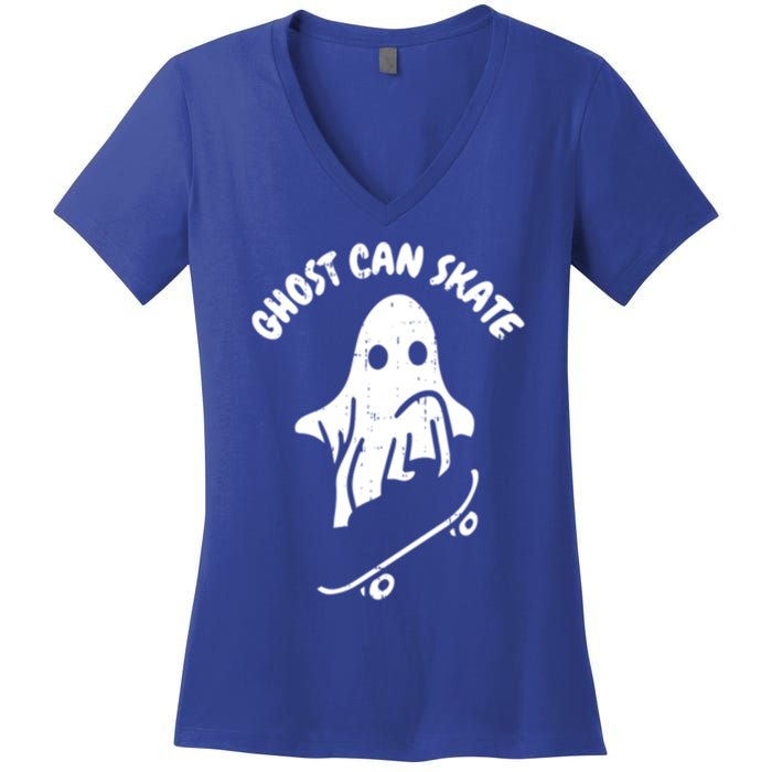 Ghost Can Skate Halloween Costume Ghoul Skateboard Skater Gift Women's V-Neck T-Shirt