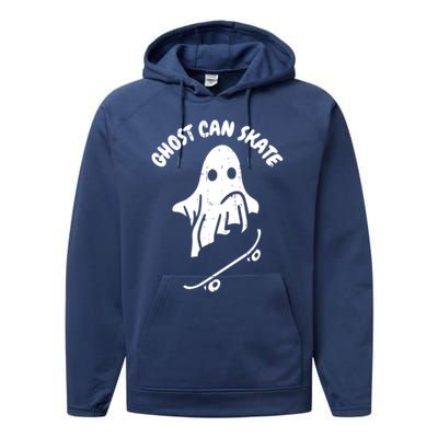 Ghost Can Skate Halloween Costume Ghoul Skateboard Skater Gift Performance Fleece Hoodie