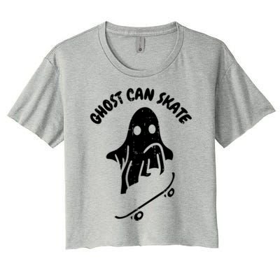 Ghost Can Skate Halloween Costume Ghoul Skateboard Skater Gift Women's Crop Top Tee