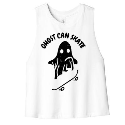 Ghost Can Skate Halloween Costume Ghoul Skateboard Skater Gift Women's Racerback Cropped Tank