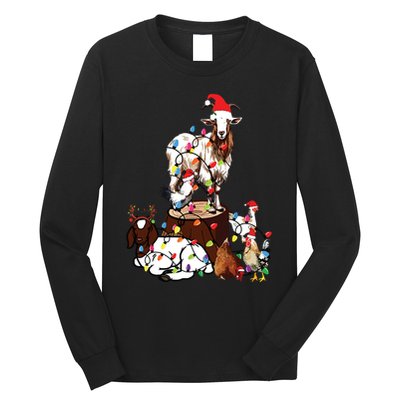 Goat Chicken Santa Hat Reindeer Christmas Lights Farm Animal Long Sleeve Shirt