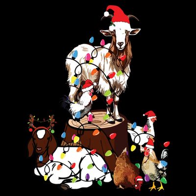 Goat Chicken Santa Hat Reindeer Christmas Lights Farm Animal T-Shirt