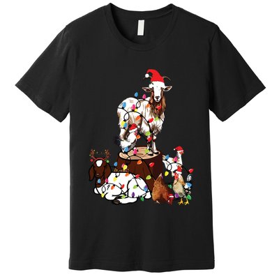 Goat Chicken Santa Hat Reindeer Christmas Lights Farm Animal Premium T-Shirt