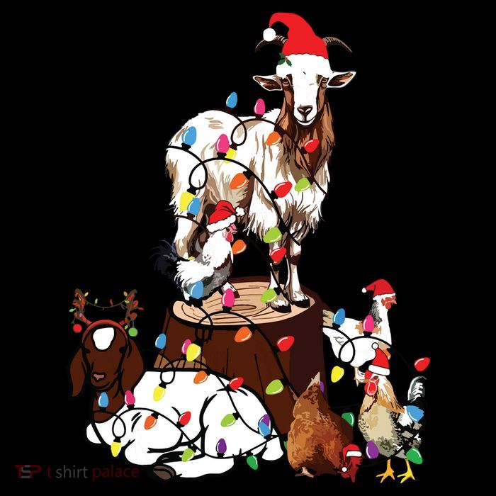 Goat Chicken Santa Hat Reindeer Christmas Lights Farm Animal Premium T-Shirt