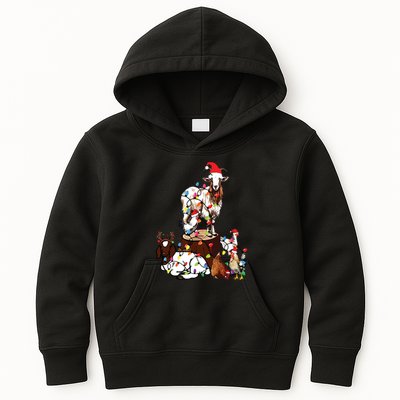 Goat Chicken Santa Hat Reindeer Christmas Lights Farm Animal Kids Hoodie