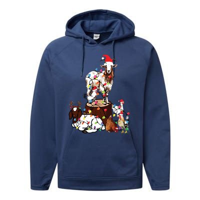 Goat Chicken Santa Hat Reindeer Christmas Lights Farm Animal Performance Fleece Hoodie