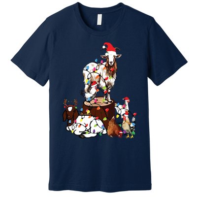 Goat Chicken Santa Hat Reindeer Christmas Lights Farm Animal Premium T-Shirt