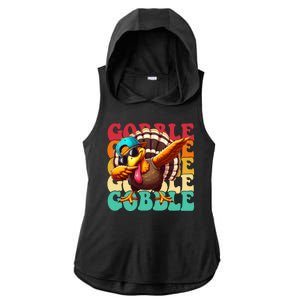 Gobble Cool Turkey Day Thanksgiving Retro Ladies PosiCharge Tri-Blend Wicking Draft Hoodie Tank