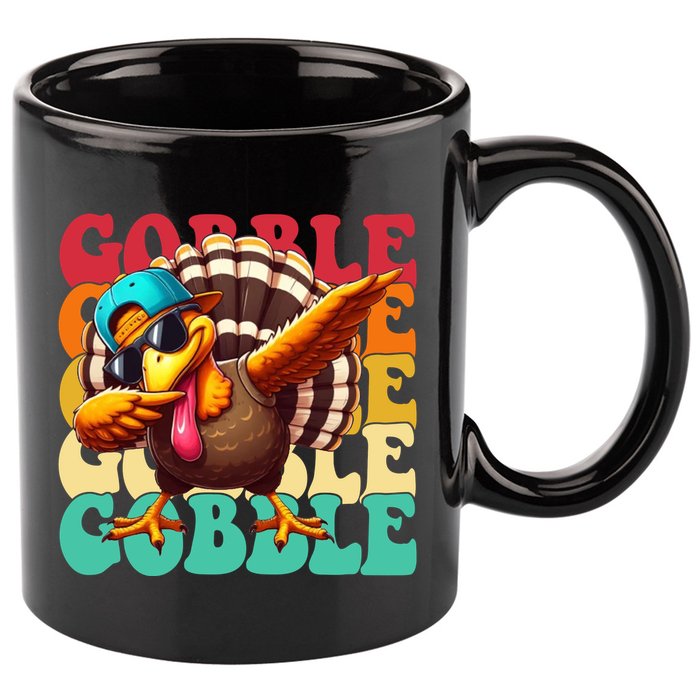 Gobble Cool Turkey Day Thanksgiving Retro 11oz C Handle Ceramic Mug
