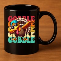 Gobble Cool Turkey Day Thanksgiving Retro 11oz C Handle Ceramic Mug