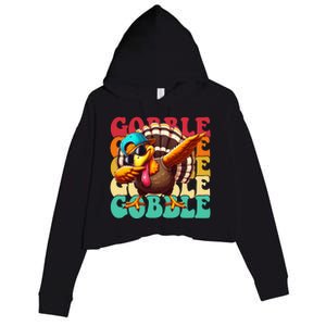 Gobble Cool Turkey Day Thanksgiving Retro Crop Fleece Hoodie