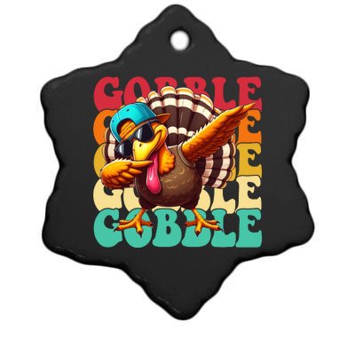 Gobble Cool Turkey Day Thanksgiving Retro Ceramic Star Ornament