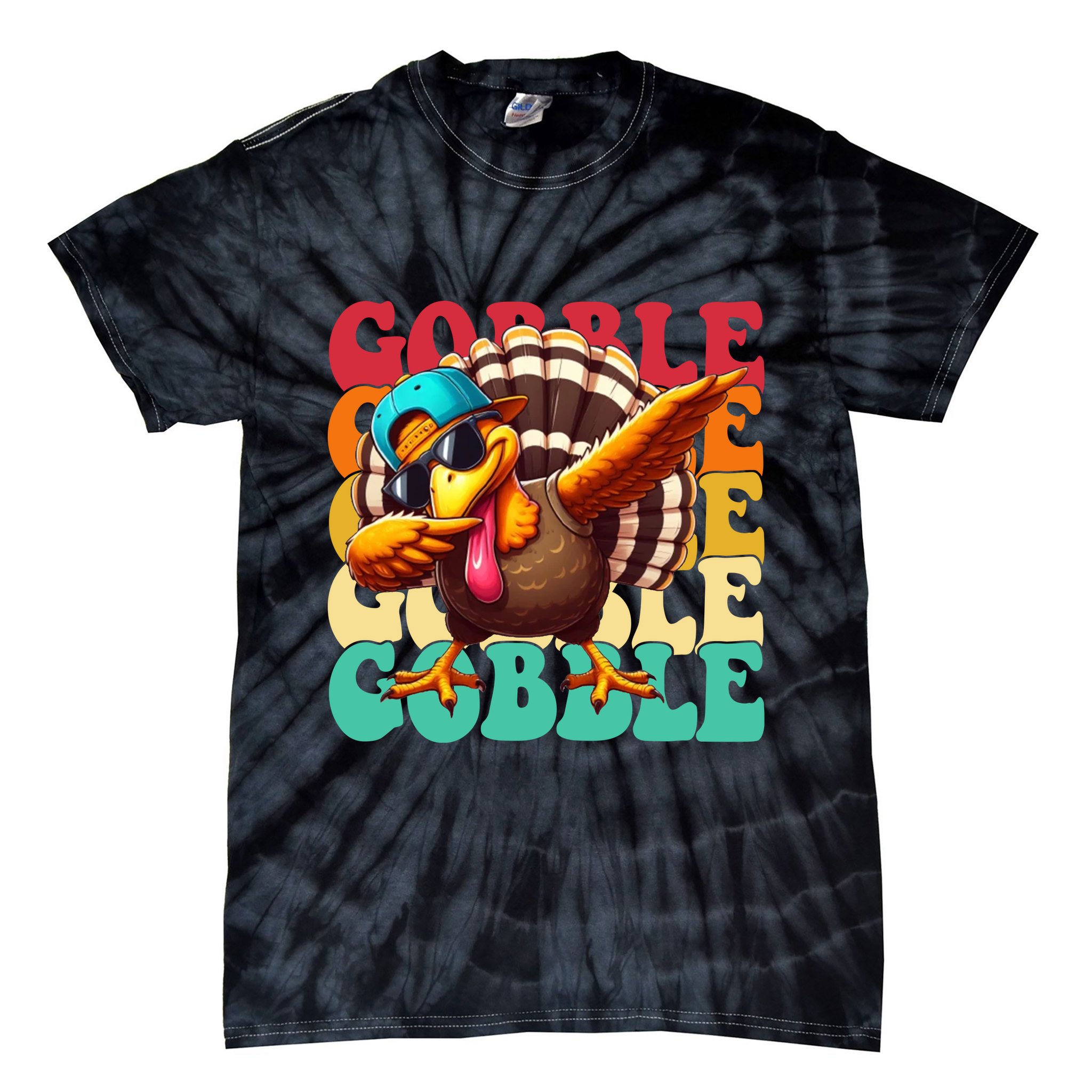 Gobble Cool Turkey Day Thanksgiving Retro Tie-Dye T-Shirt