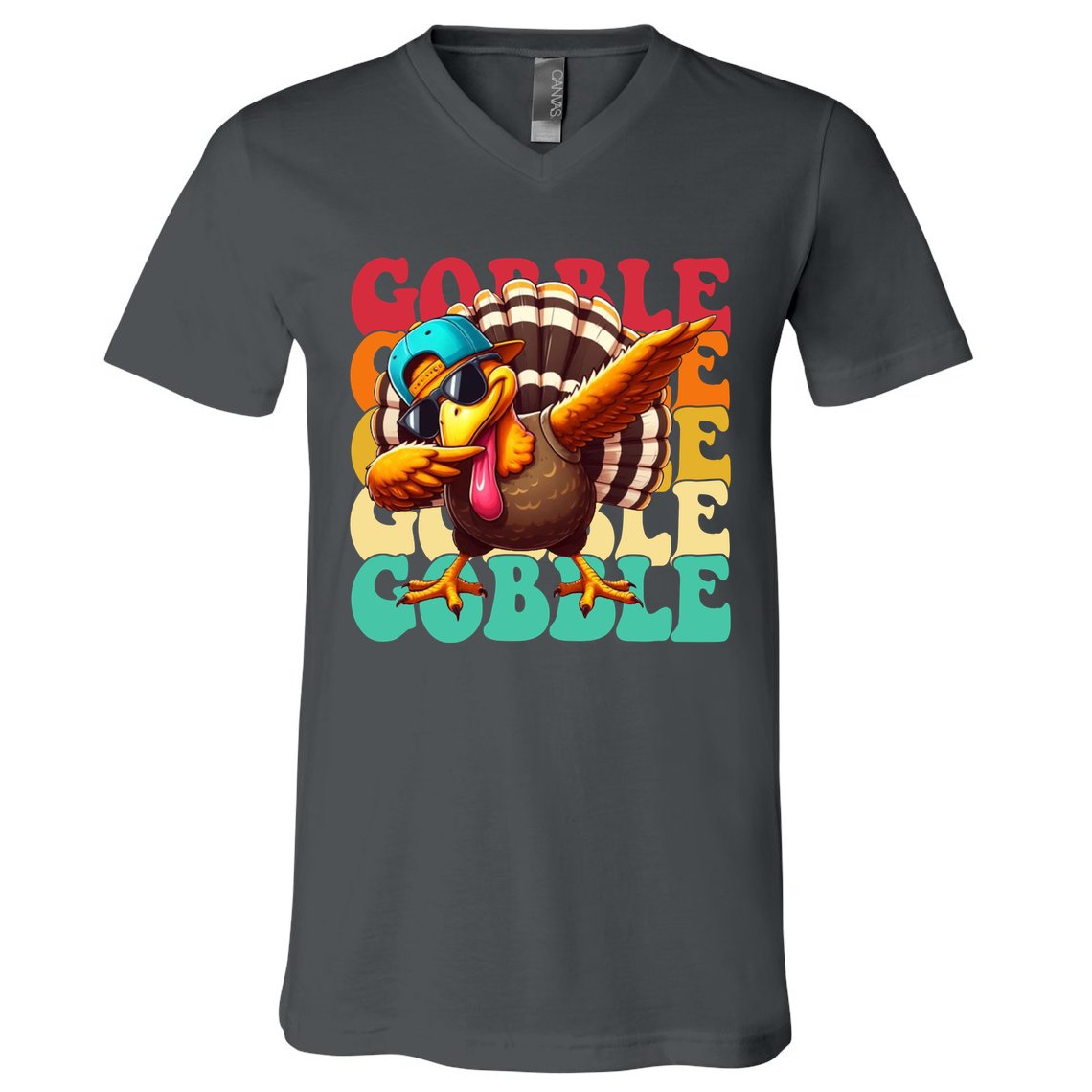 Gobble Cool Turkey Day Thanksgiving Retro V-Neck T-Shirt