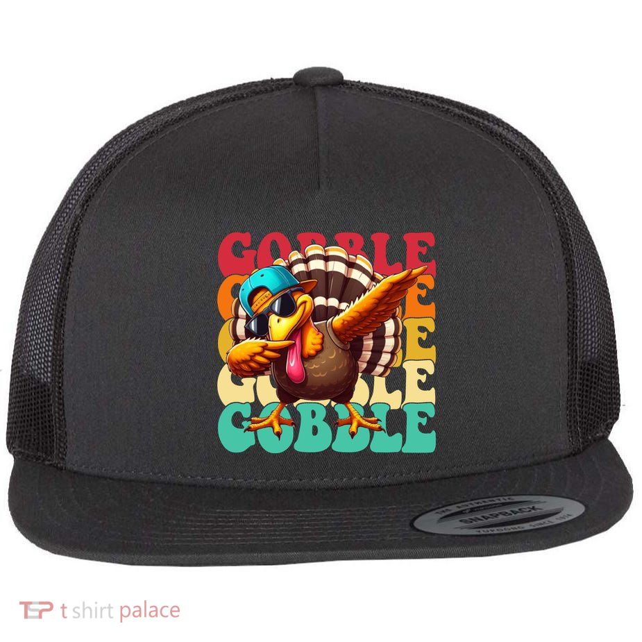 Gobble Cool Turkey Day Thanksgiving Retro Flatbill Hat