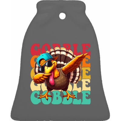 Gobble Cool Turkey Day Thanksgiving Retro Ceramic Bell Ornament