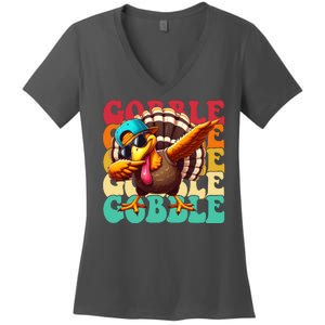 Gobble Cool Turkey Day Thanksgiving Retro Women's V-Neck T-Shirt