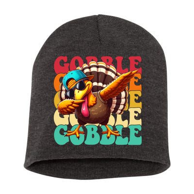 Gobble Cool Turkey Day Thanksgiving Retro Short Acrylic Beanie