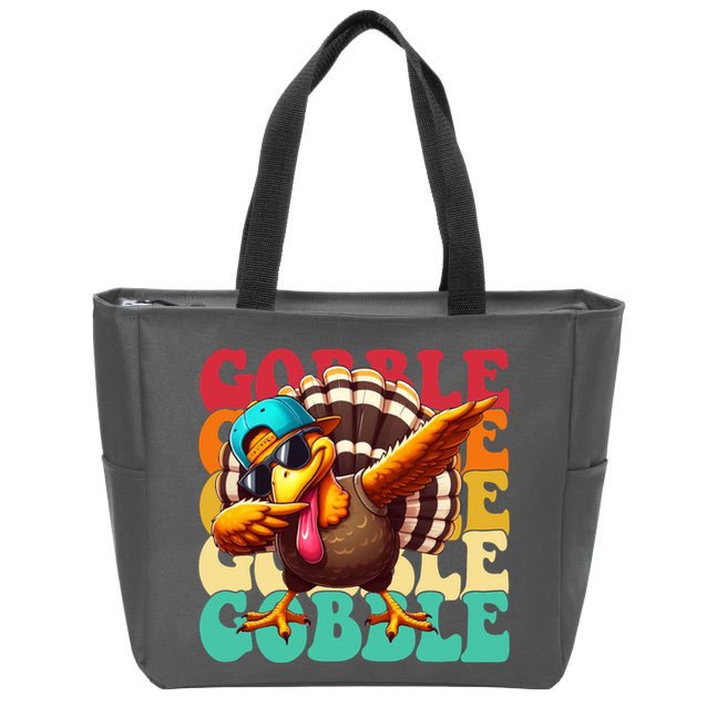 Gobble Cool Turkey Day Thanksgiving Retro Zip Tote Bag