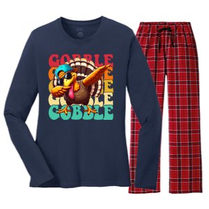 Gobble Cool Turkey Day Thanksgiving Retro Women's Long Sleeve Flannel Pajama Set 