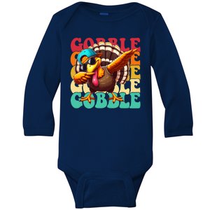 Gobble Cool Turkey Day Thanksgiving Retro Baby Long Sleeve Bodysuit