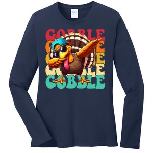 Gobble Cool Turkey Day Thanksgiving Retro Ladies Long Sleeve Shirt