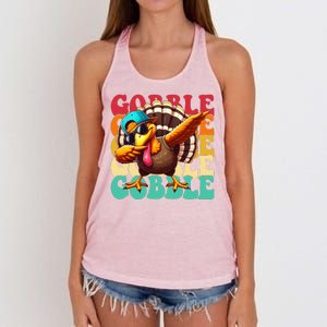 Gobble Cool Turkey Day Thanksgiving Retro Women's Knotted Racerback Tank