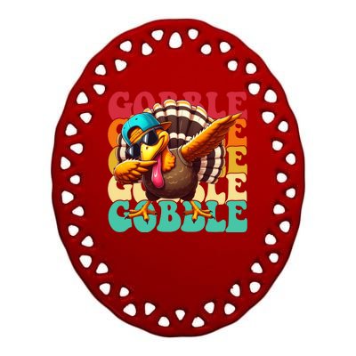 Gobble Cool Turkey Day Thanksgiving Retro Ceramic Oval Ornament