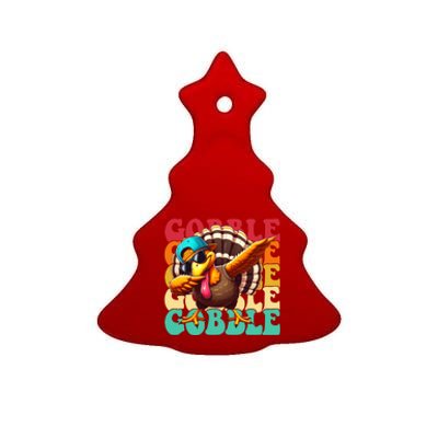 Gobble Cool Turkey Day Thanksgiving Retro Ceramic Tree Ornament