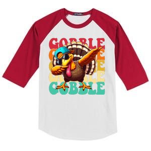 Gobble Cool Turkey Day Thanksgiving Retro Kids Colorblock Raglan Jersey