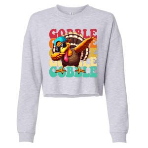 Gobble Cool Turkey Day Thanksgiving Retro Cropped Pullover Crew