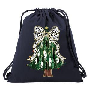 Girly Christmas Tree Bow Drawstring Bag