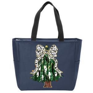 Girly Christmas Tree Bow Zip Tote Bag