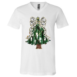 Girly Christmas Tree Bow V-Neck T-Shirt