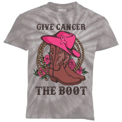 Give Cancer The Boot Breast Cancer Wester Cowboy Boots Kids Tie-Dye T-Shirt