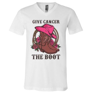 Give Cancer The Boot Breast Cancer Wester Cowboy Boots V-Neck T-Shirt