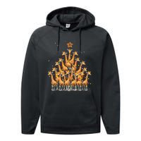 Giraffe Christmas Tree Giraffe Xmas Tree Performance Fleece Hoodie