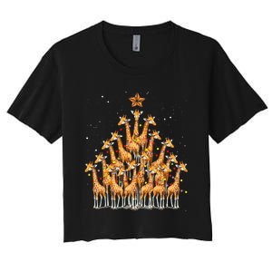 Giraffe Christmas Tree Giraffe Xmas Tree Women's Crop Top Tee