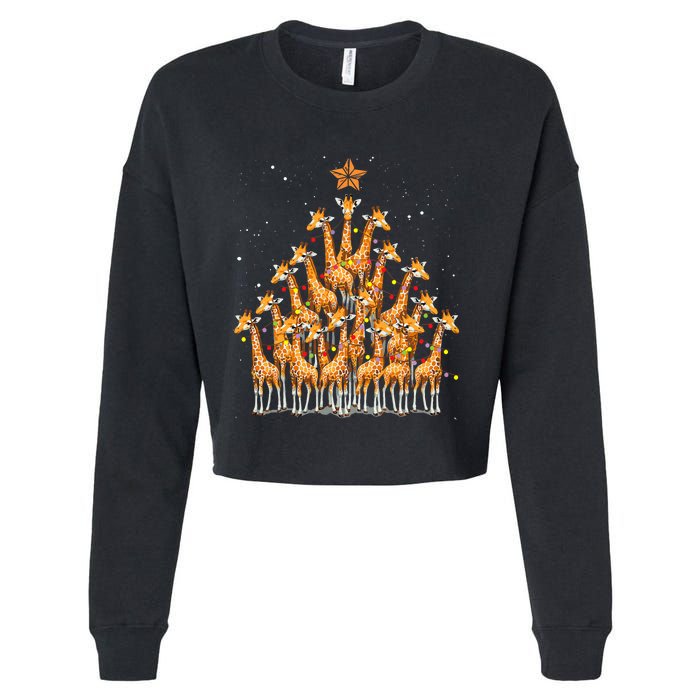 Giraffe Christmas Tree Giraffe Xmas Tree Cropped Pullover Crew