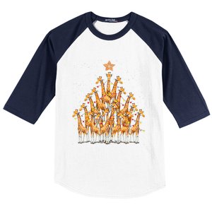 Giraffe Christmas Tree Giraffe Xmas Tree Baseball Sleeve Shirt