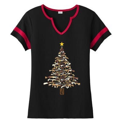 Guns Christmas Tree Camo Print Xmas Gift For Gun Lover TShirt Ladies Halftime Notch Neck Tee